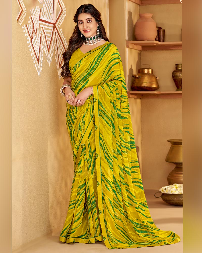 Vishal Prints Dark Mustard Printed Georgette Saree With Fancy Border
