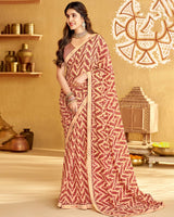 Vishal Prints Dark Red Printed Georgette Saree With Fancy Border