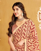 Vishal Prints Dark Red Printed Georgette Saree With Fancy Border