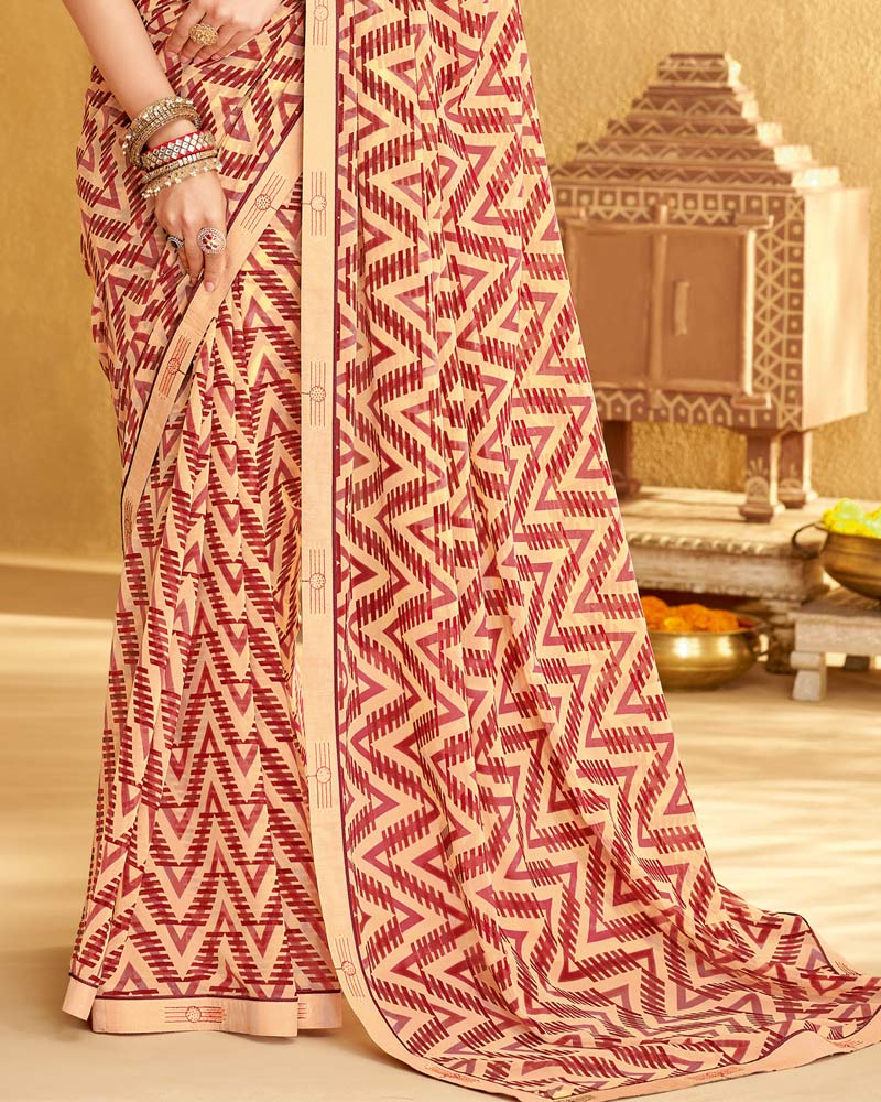 Vishal Prints Dark Red Printed Georgette Saree With Fancy Border