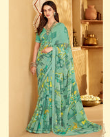 Vishal Prints Sea Green Printed Georgette Saree With Fancy Border