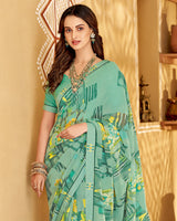 Vishal Prints Sea Green Printed Georgette Saree With Fancy Border