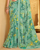 Vishal Prints Sea Green Printed Georgette Saree With Fancy Border