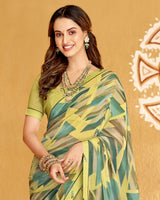 Vishal Prints Light Mehandi Green Printed Georgette Saree With Fancy Border