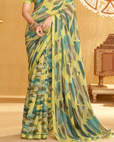 Vishal Prints Light Mehandi Green Printed Georgette Saree With Fancy Border