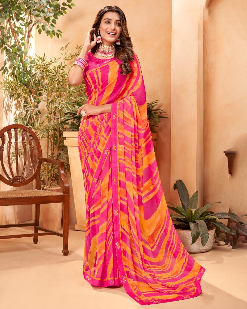 Vishal Prints Hot Pink Fancy Georgette Saree With Border