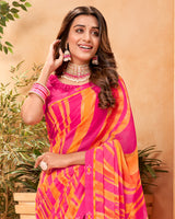 Vishal Prints Hot Pink Fancy Georgette Saree With Border