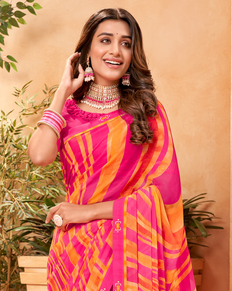 Vishal Prints Hot Pink Fancy Georgette Saree With Border