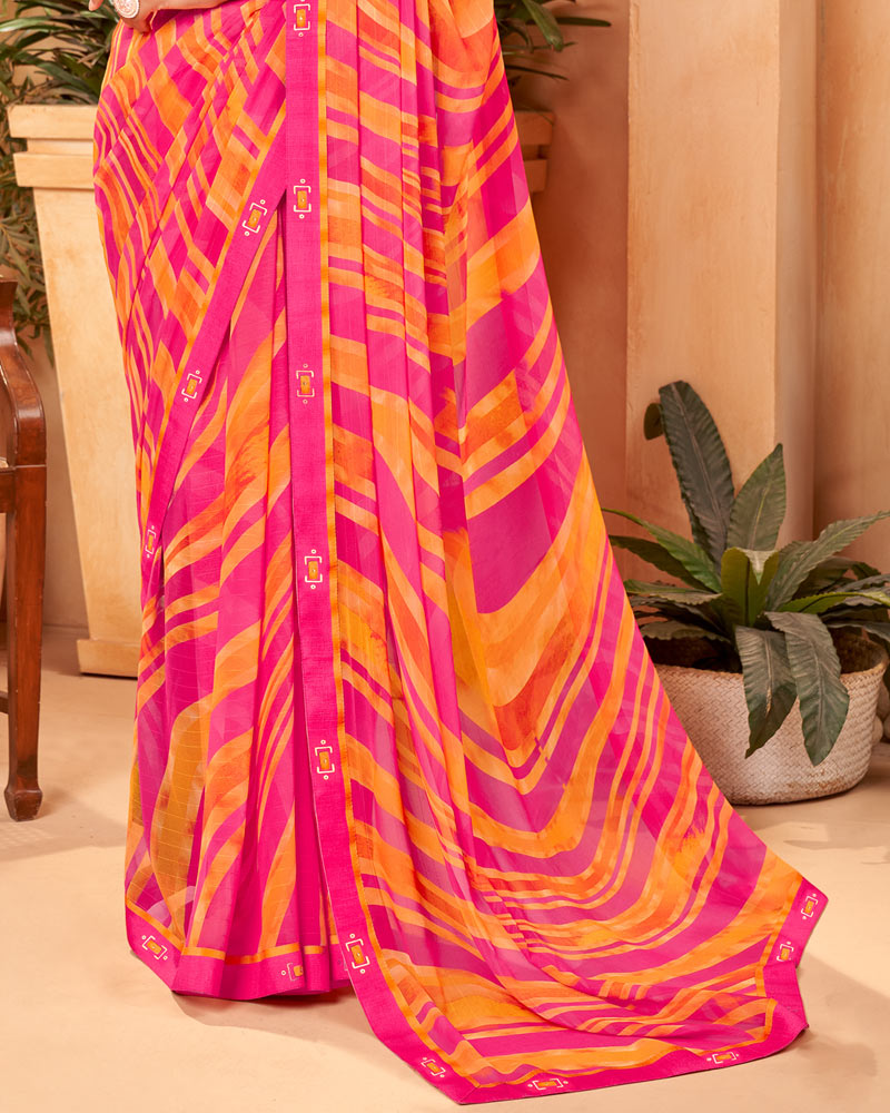 Vishal Prints Hot Pink Fancy Georgette Saree With Border