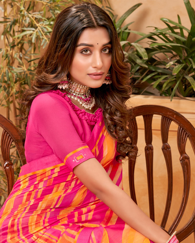Vishal Prints Hot Pink Fancy Georgette Saree With Border