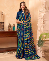 Vishal Prints Navy Blue Fancy Georgette Saree With Border