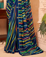 Vishal Prints Navy Blue Fancy Georgette Saree With Border