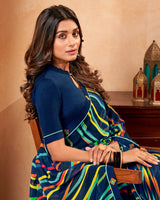 Vishal Prints Navy Blue Fancy Georgette Saree With Border