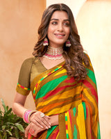 Vishal Prints Dark Sand Fancy Georgette Saree With Border