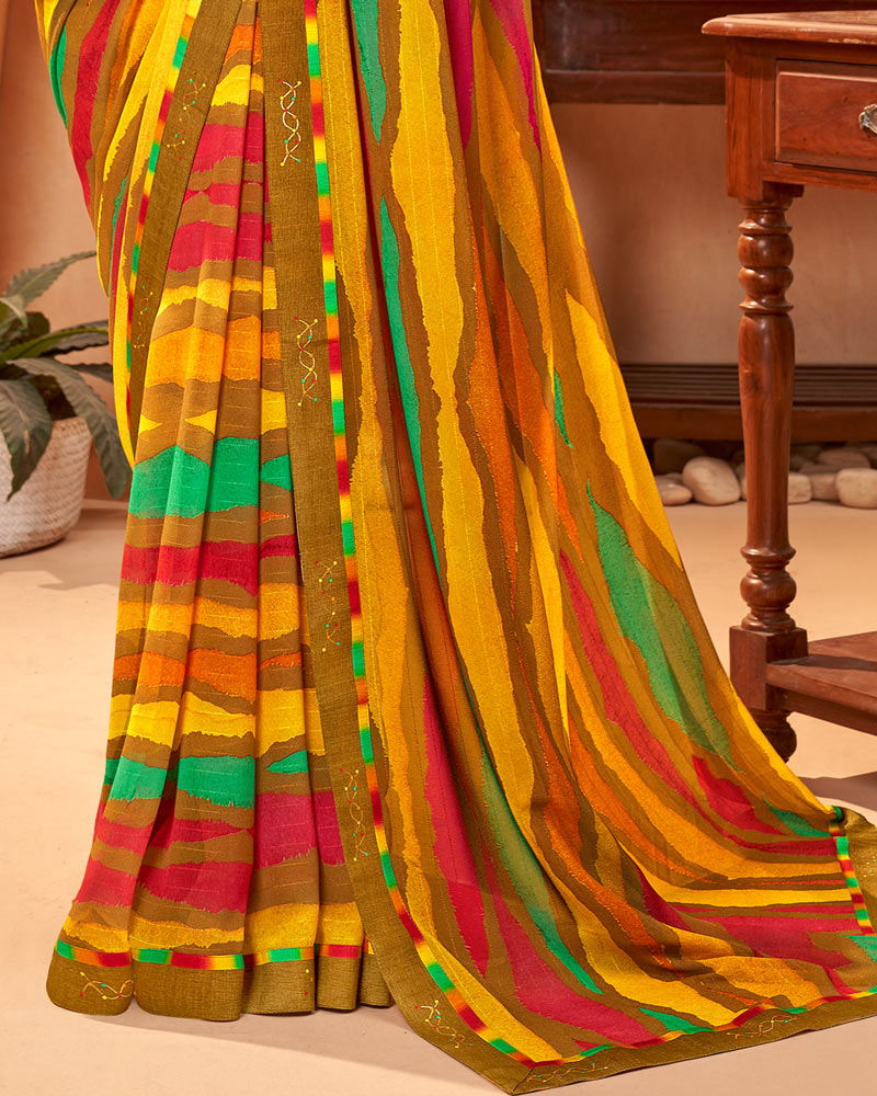 Vishal Prints Dark Sand Fancy Georgette Saree With Border