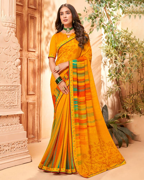 Vishal Prints Yellowish Orange Fancy Georgette Saree With Border