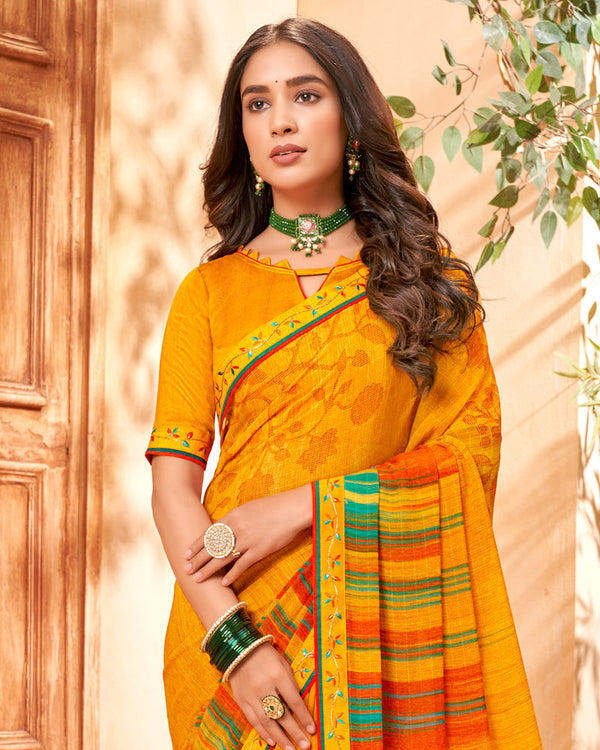 Vishal Prints Yellowish Orange Fancy Georgette Saree With Border