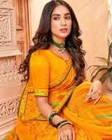 Vishal Prints Yellowish Orange Fancy Georgette Saree With Border