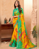 Vishal Prints Dark Mint Green Fancy Georgette Saree With Border