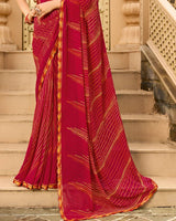 Vishal Prints Paprika Red Printed Georgette Traditional Print Saree With Embellished Diamond Work And Cut Work Border