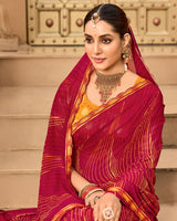 Vishal Prints Paprika Red Printed Georgette Traditional Print Saree With Embellished Diamond Work And Cut Work Border