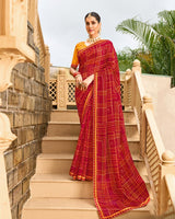 Vishal Prints Persian Red Printed Georgette Traditional Print Saree With Embellished Diamond Work And Cut Work Border