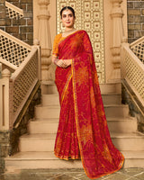 Vishal Prints Shiraz Red Printed Georgette Traditional Print Saree With Embellished Diamond Work And Fancy Border