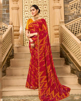 Vishal Prints Cardinal Red Printed Georgette Traditional Print Saree With Embellished Diamond Work And Cut Work Border