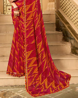 Vishal Prints Cardinal Red Printed Georgette Traditional Print Saree With Embellished Diamond Work And Cut Work Border