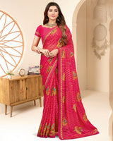 Vishal Prints Red Pink Printed Chiffon Brasso Saree With Foil Print And Border