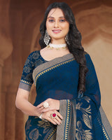 Vishal Prints Navy Blue Printed Georgette Saree With Foil Print And Zari Border