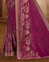 Vishal Prints Wine Printed Georgette Saree With Foil Print And Zari Border