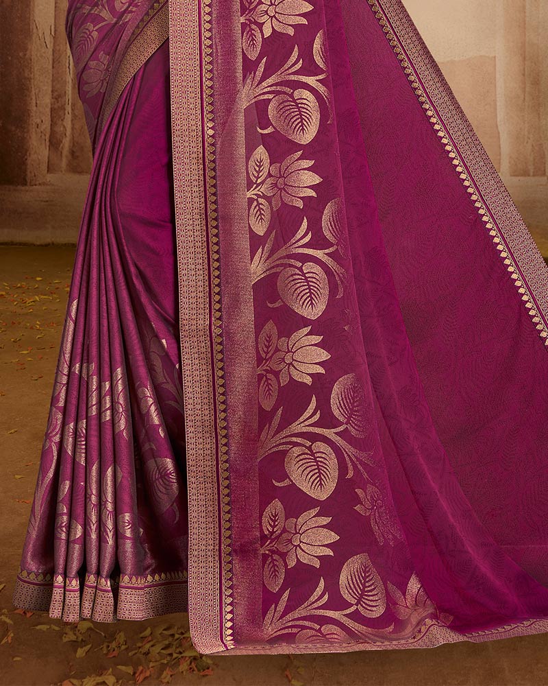Vishal Prints Wine Printed Georgette Saree With Foil Print And Zari Border