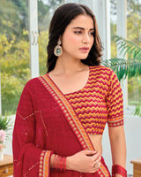 Vishal Prints Red Maroon Designer Fancy Chiffon Saree With Embellished Work And Embroidery Fancy Border