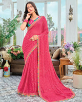 Vishal Prints French Rose Pink Designer Fancy Chiffon Saree With Embellished Work And Embroidery Fancy Border