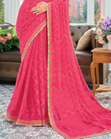 Vishal Prints French Rose Pink Designer Fancy Chiffon Saree With Embellished Work And Embroidery Fancy Border