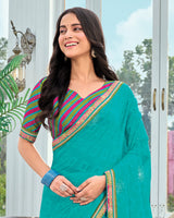 Vishal Prints Eastern Blue Designer Fancy Chiffon Saree With Embellished Work And Embroidery Fancy Border