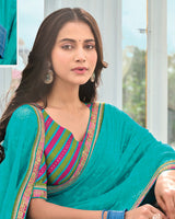 Vishal Prints Eastern Blue Designer Fancy Chiffon Saree With Embellished Work And Embroidery Fancy Border