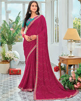 Vishal Prints Purplish Red Designer Fancy Chiffon Saree With Embellished Work And Embroidery Fancy Border