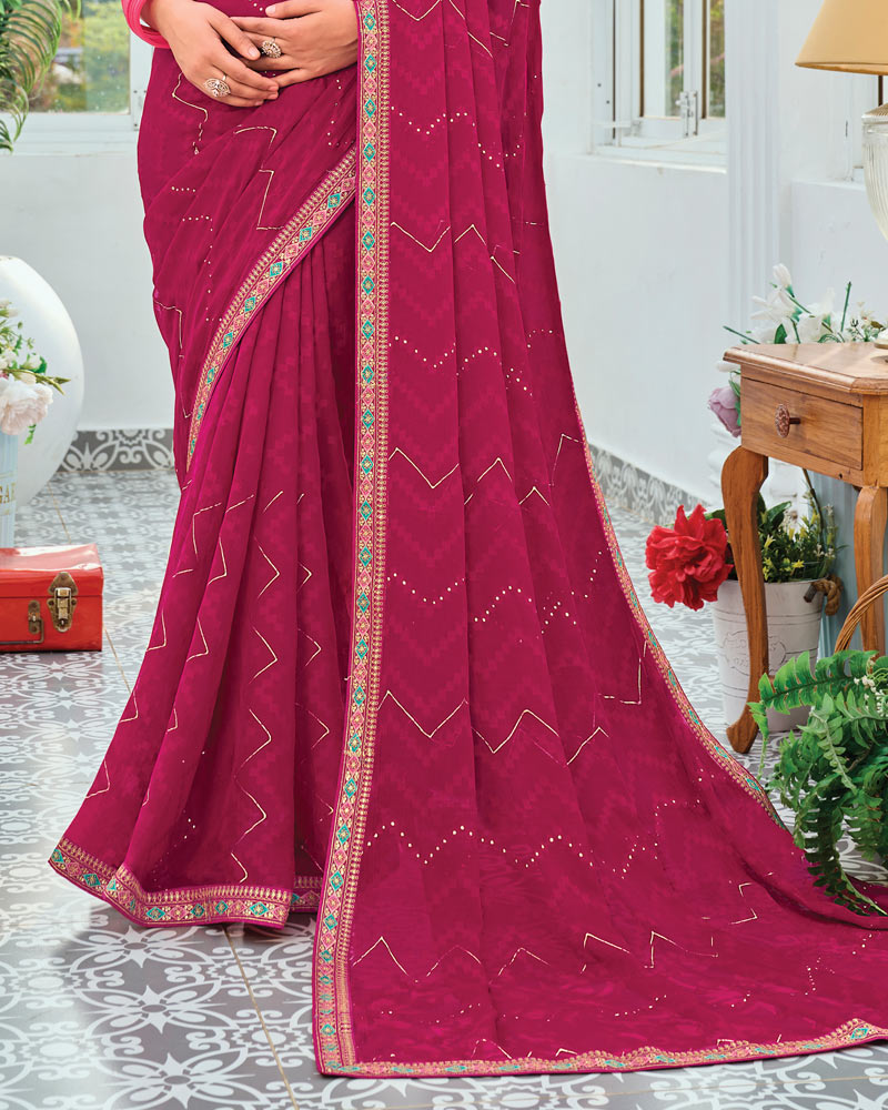 Vishal Prints Purplish Red Designer Fancy Chiffon Saree With Embellished Work And Embroidery Fancy Border