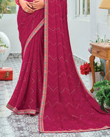 Vishal Prints Purplish Red Designer Fancy Chiffon Saree With Embellished Work And Embroidery Fancy Border