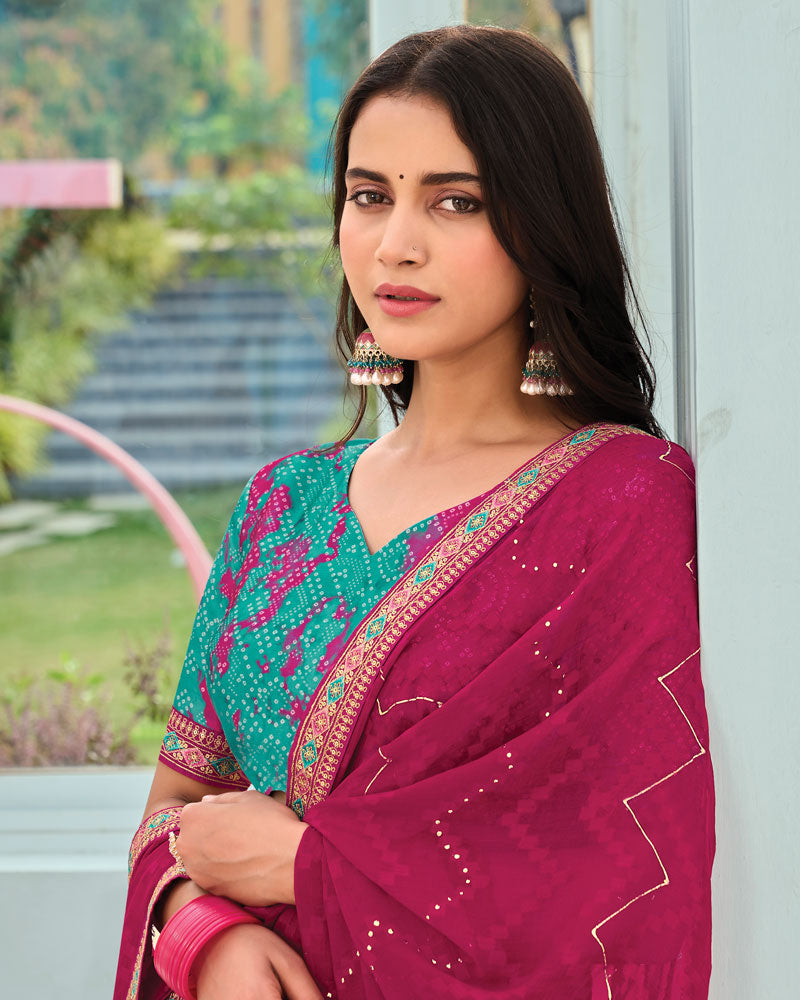 Vishal Prints Purplish Red Designer Fancy Chiffon Saree With Embellished Work And Embroidery Fancy Border