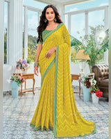 Vishal Prints Mustard Yellow Designer Fancy Chiffon Saree With Embellished Work And Embroidery Fancy Border