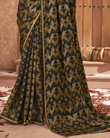 Vishal Prints Black Designer Chiffon Brasso Saree With Fancy Diamond Piping
