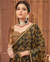 Vishal Prints Black Designer Chiffon Brasso Saree With Fancy Diamond Piping