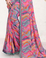 Vishal Prints Greyish Purple Printed Georgette Saree With Fancy Border
