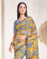 Vishal Prints Golden Yellow Printed Georgette Saree With Fancy Border