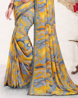 Vishal Prints Golden Yellow Printed Georgette Saree With Fancy Border