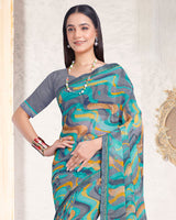 Vishal Prints Sea Green Printed Georgette Saree With Fancy Border