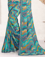 Vishal Prints Sea Green Printed Georgette Saree With Fancy Border